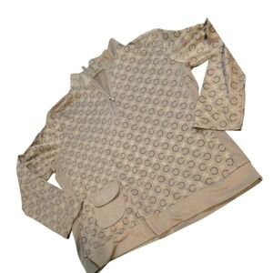 Womens Quarter Zip Pullover Sweatshirt Geometric Print Beige Casual Top size S